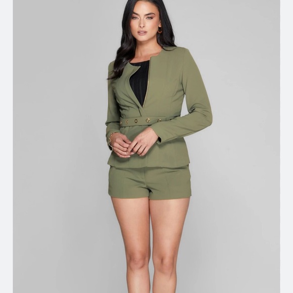 New Guess Marciano Andre Belted Blazer Green Shorts Set S